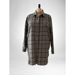 ADORA Plus Size Grey Plaid Flannel Shirt Jacket, 3XL